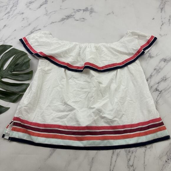 Lane Bryant Off Shoulder Blouse Top Plus Size 18/20 White Ribbon Trim Ruffle - Picture 1 of 11